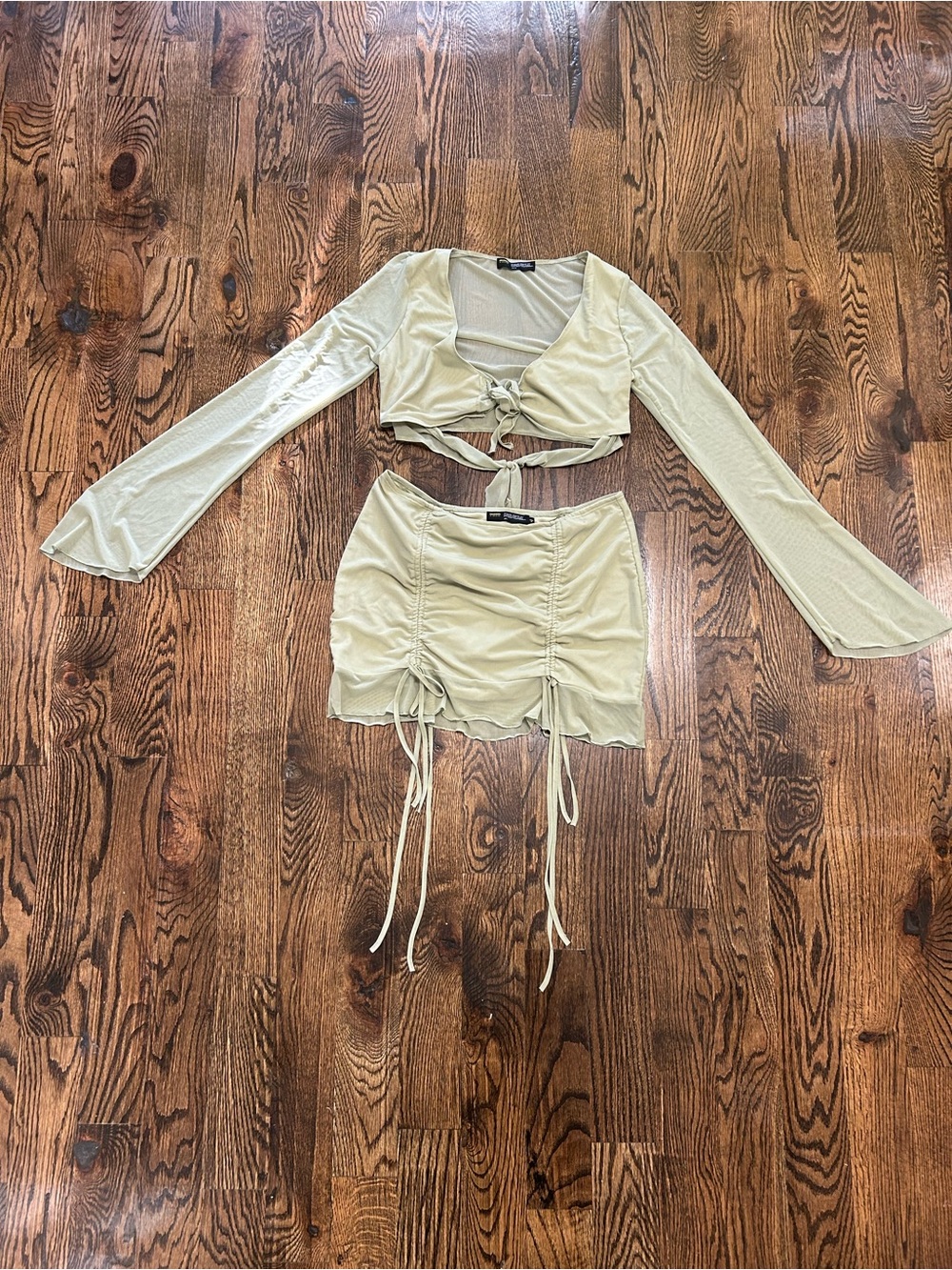 Finesse Light Sage Mesh Top and Skirt Set